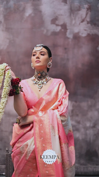 Sharini Peach Pink Silk Saree