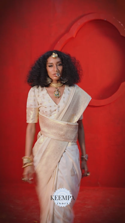 Jivika Two Tone Cream Silk Saree