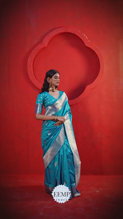 Jivika Blue Two Tone Silk Saree